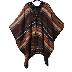 Marc New York, Bohemian, Gypsy  Hooded Poncho Chevron Zigzag Tassel Tie One Size